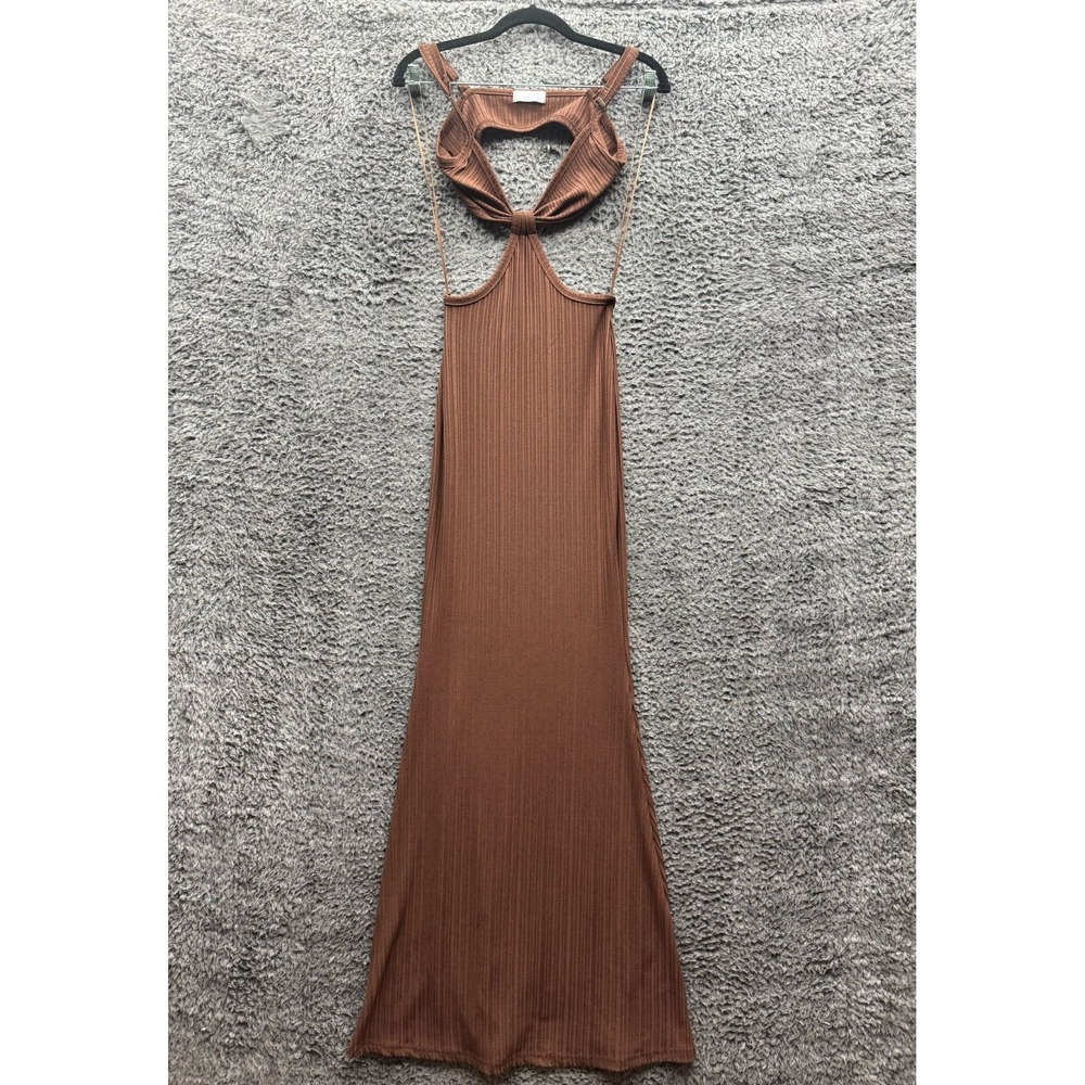 Isalis Ribbed Knit Halter Neck Sleeveles Maxi Dress‎ Brown Womens Size S